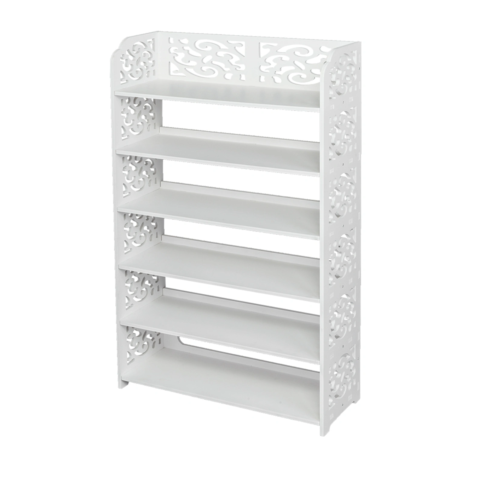 Wood-plastic Board Six Tiers Carved Shoe Rack White B view 12
