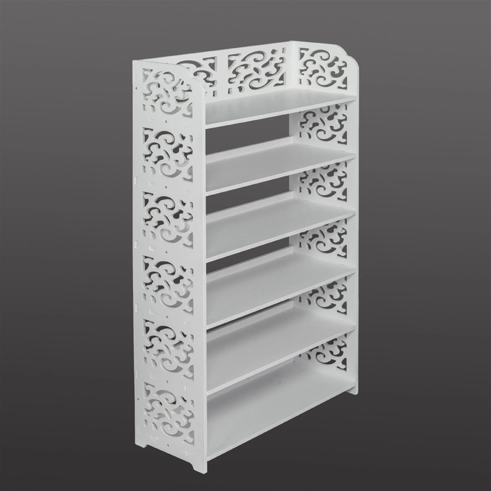 Wood-plastic Board Six Tiers Carved Shoe Rack White B view 16