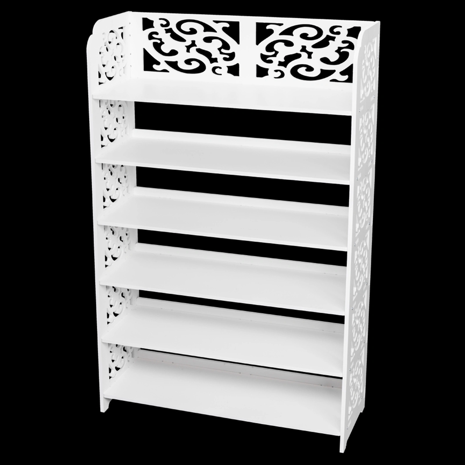 Wood-plastic Board Six Tiers Carved Shoe Rack White B view 2