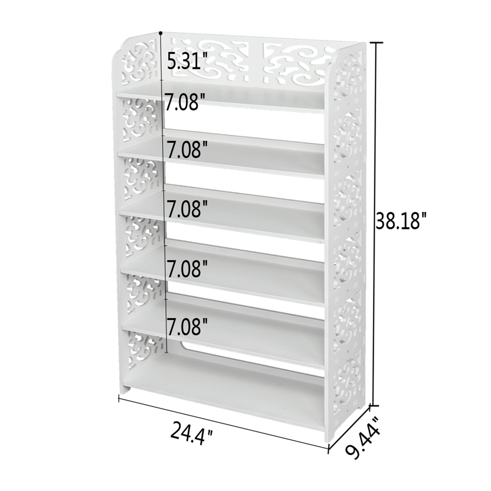 Wood-plastic Board Six Tiers Carved Shoe Rack White B view 9