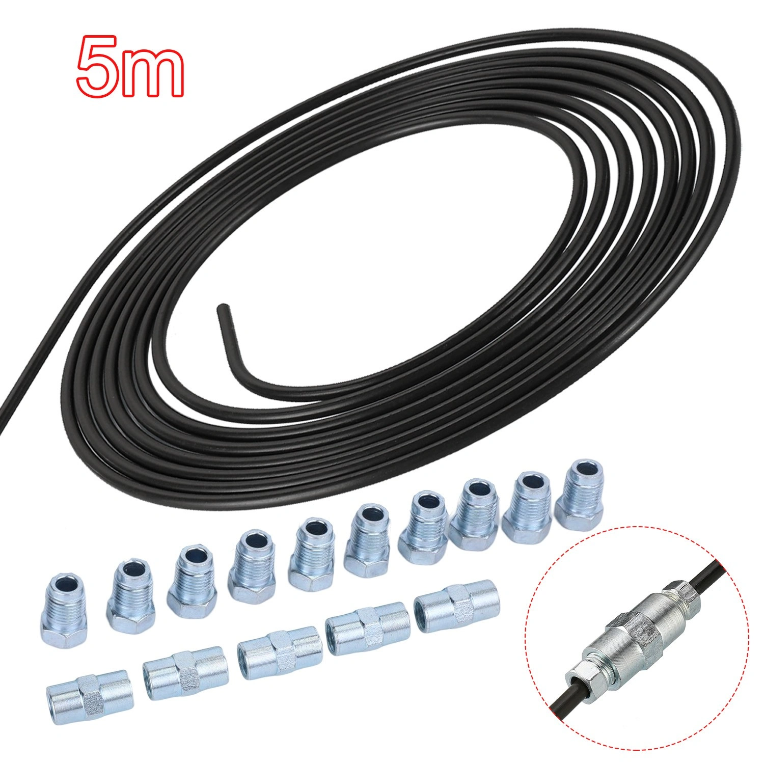 5m Steel Brake Line Hose Pipe 4.75mm + 10 Fittings Nuts + 5 Connectors - Automotive Brake Line Kit