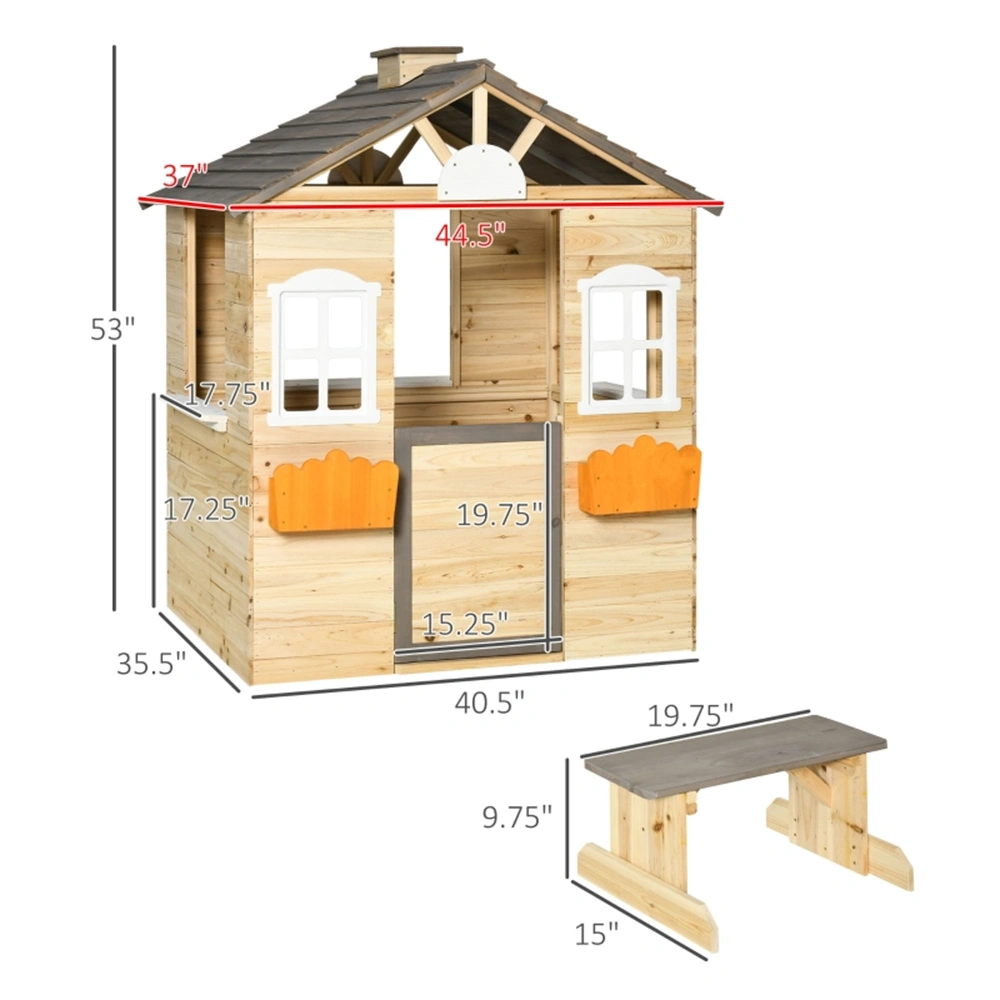 Wooden Playhouse Indoor Outdoor - Kids Play Tent House with Windows & Door view 2