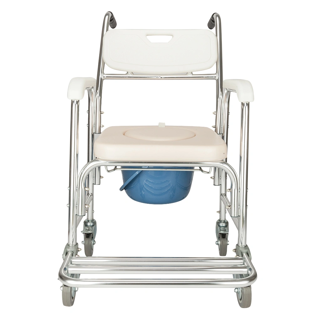 4 in 1 Multifunctional Aluminum Elder People Disabled People Pregnant Women Commode Chair Bath Chair White view 2