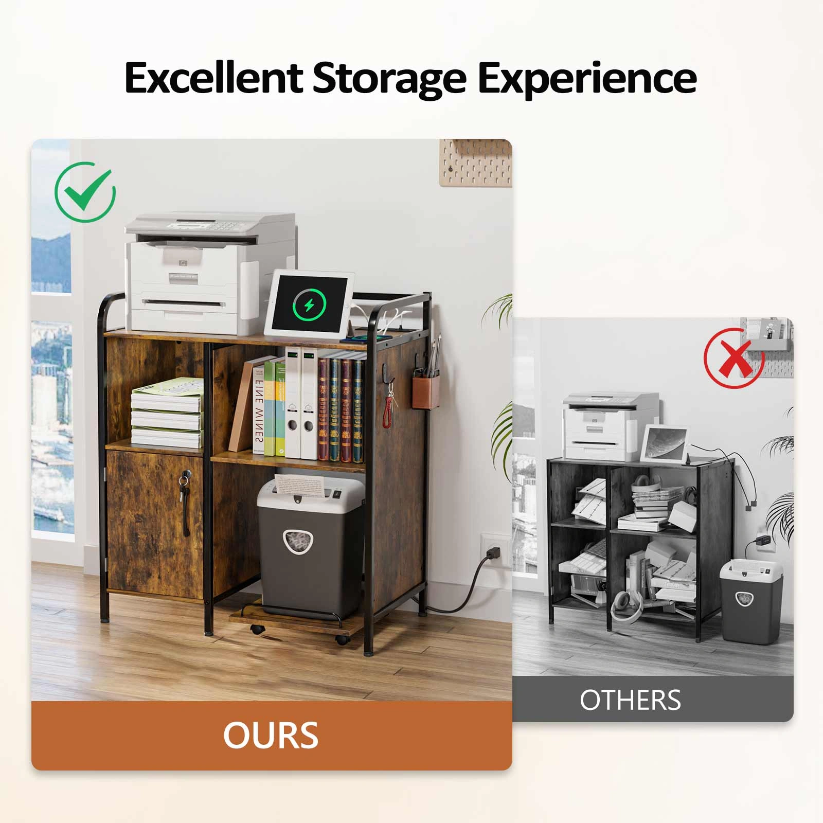 1 Cabinet Door 3-Layer Printer Rack P2 Particleboard + Iron Pipes & Melamine Veneer + Powder-Coated Storage Rack 31.5*17.72*35.43in Rotten Wood view 7