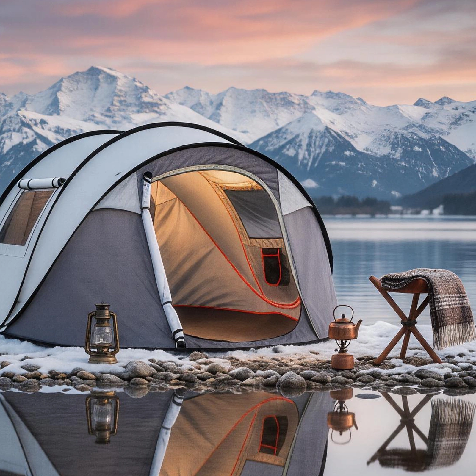 4 Person Pop Up Tent for Camping, Waterproof Instant Family Tent with Front Awning, Automatic Tent Throw Pop Up Instant Flip Pop Tent for Camping, Light Gray view 10