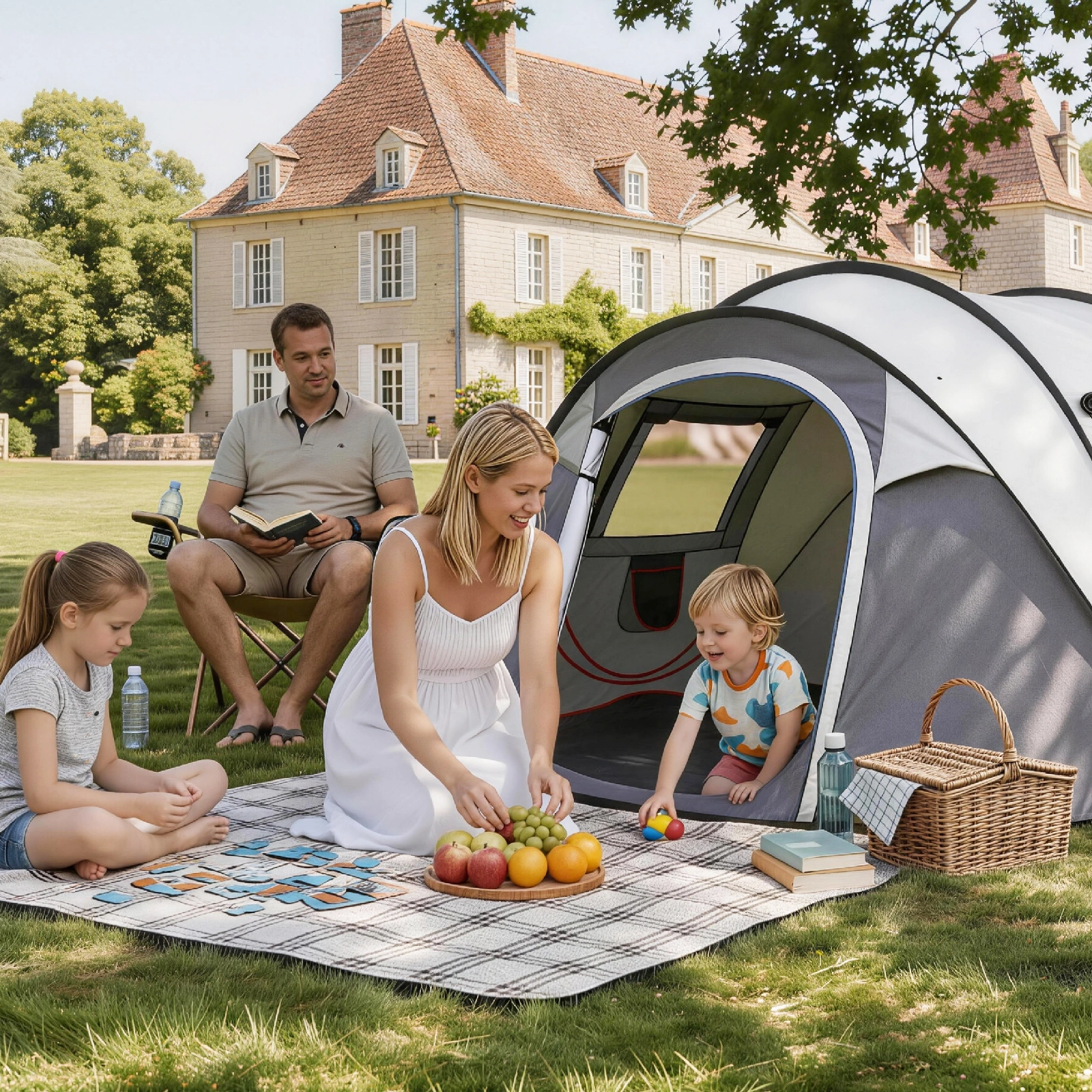 4 Person Pop Up Tent for Camping, Waterproof Instant Family Tent with Front Awning, Automatic Tent Throw Pop Up Instant Flip Pop Tent for Camping, Light Gray view 12