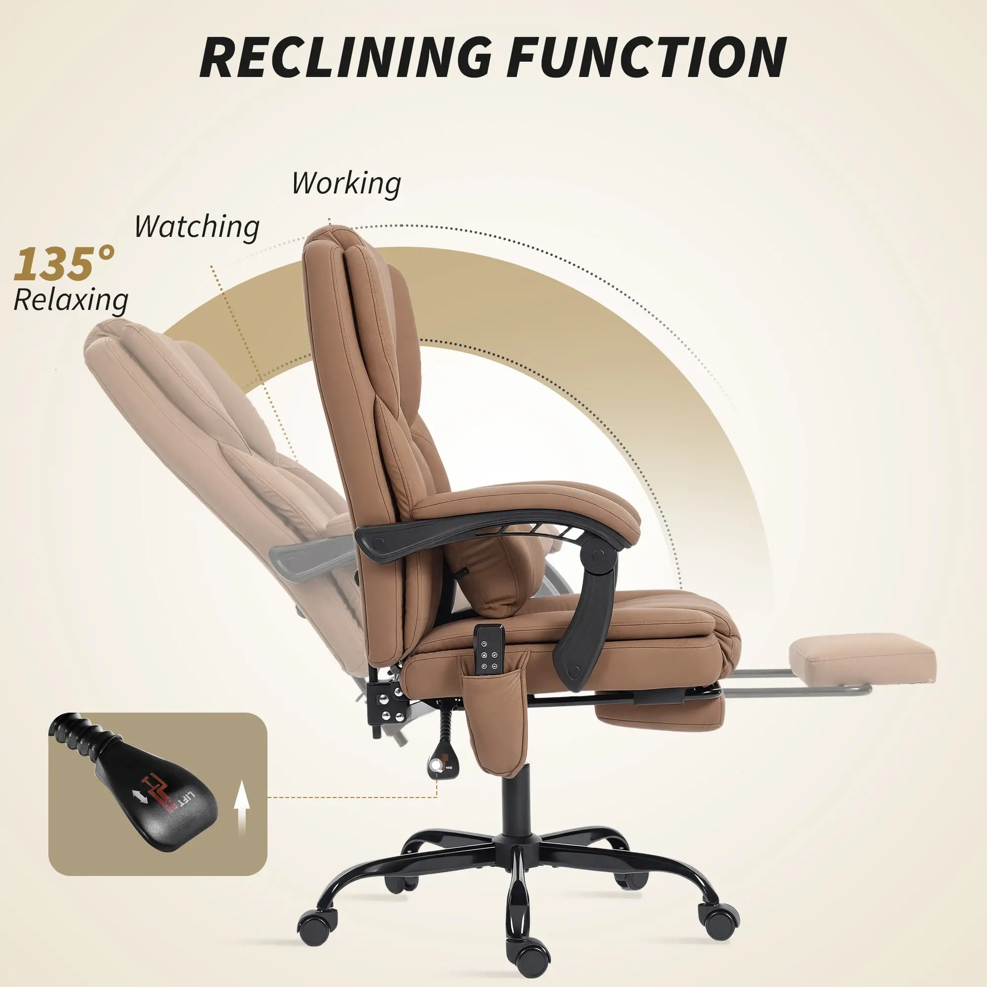 Ergonomic Massage Office Chair with Lumbar Support, High Back Swivel Desk Chair view 2