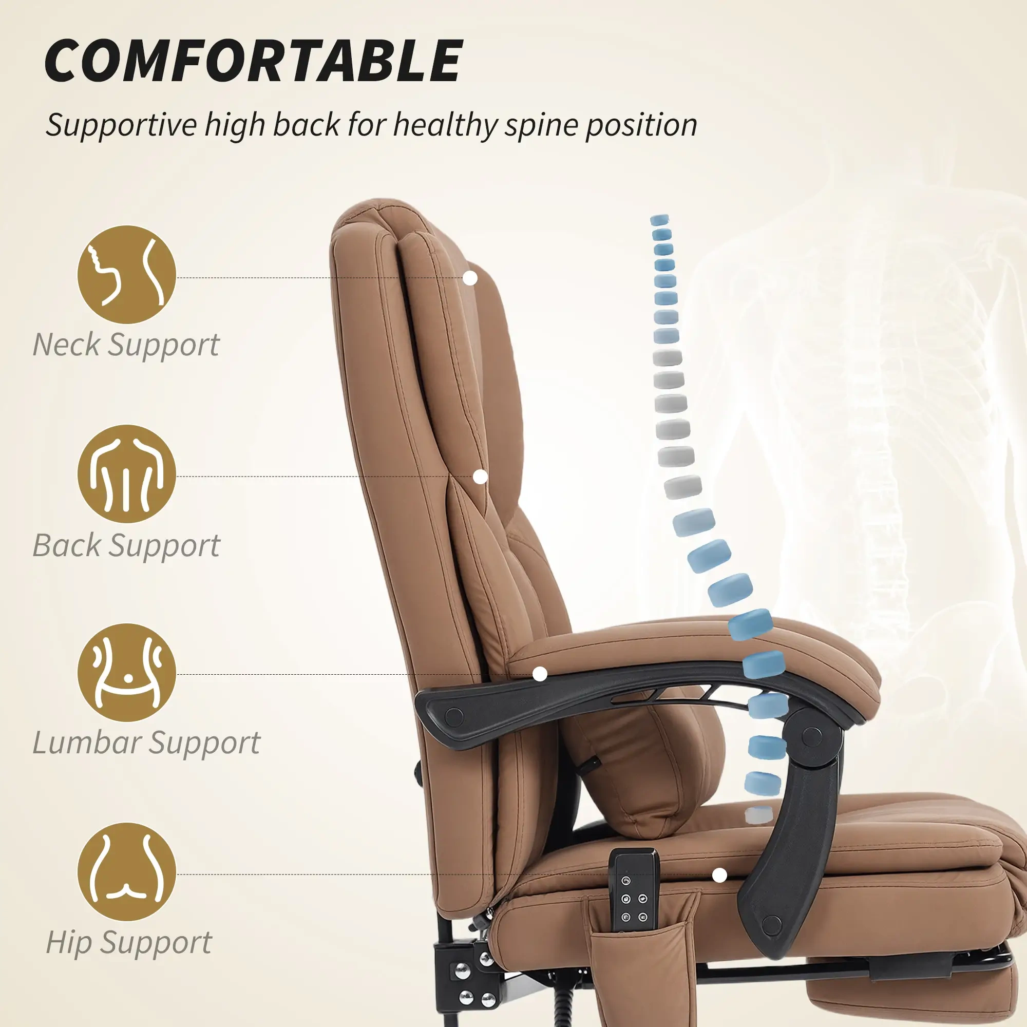 Ergonomic Massage Office Chair with Lumbar Support, High Back Swivel Desk Chair view 8