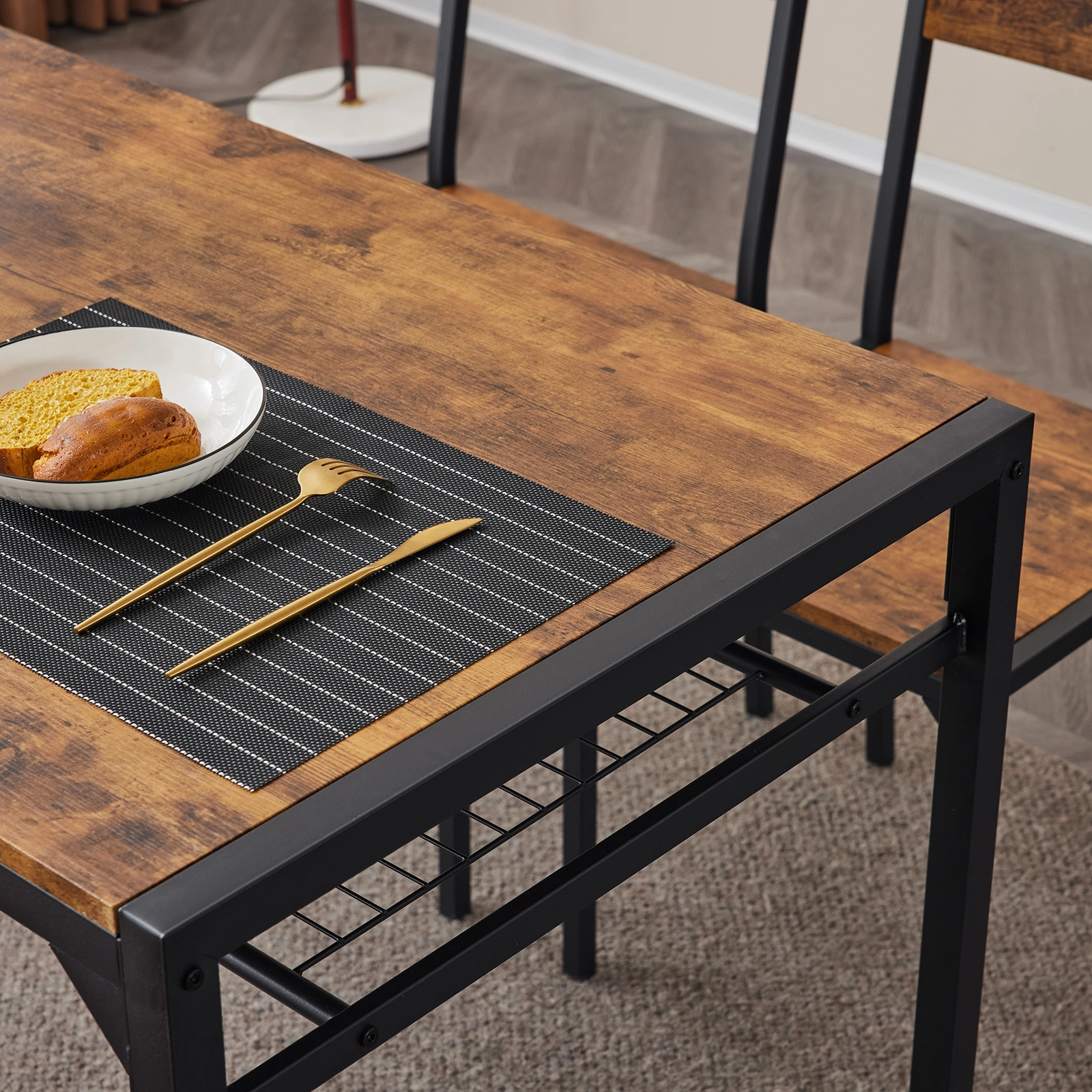 Dining Table Set for 4, Kitchen Table with 2 Chairs and a Bench, 4 Piece Kitchen Table Set for Small Space, Home Kitchen Bar Pub Apartment, Rustic Brown view 13