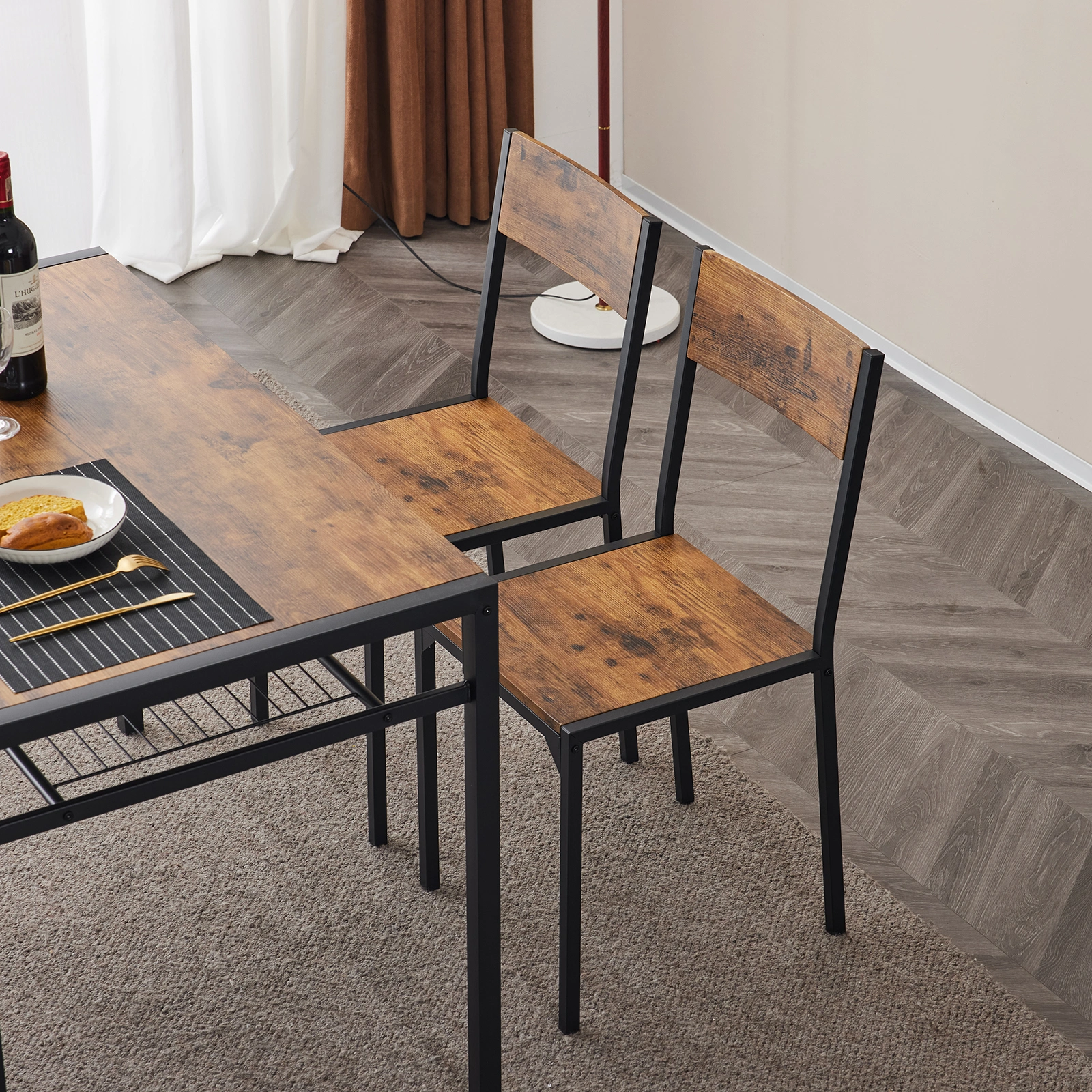 Dining Table Set for 4, Kitchen Table with 2 Chairs and a Bench, 4 Piece Kitchen Table Set for Small Space, Home Kitchen Bar Pub Apartment, Rustic Brown view 16