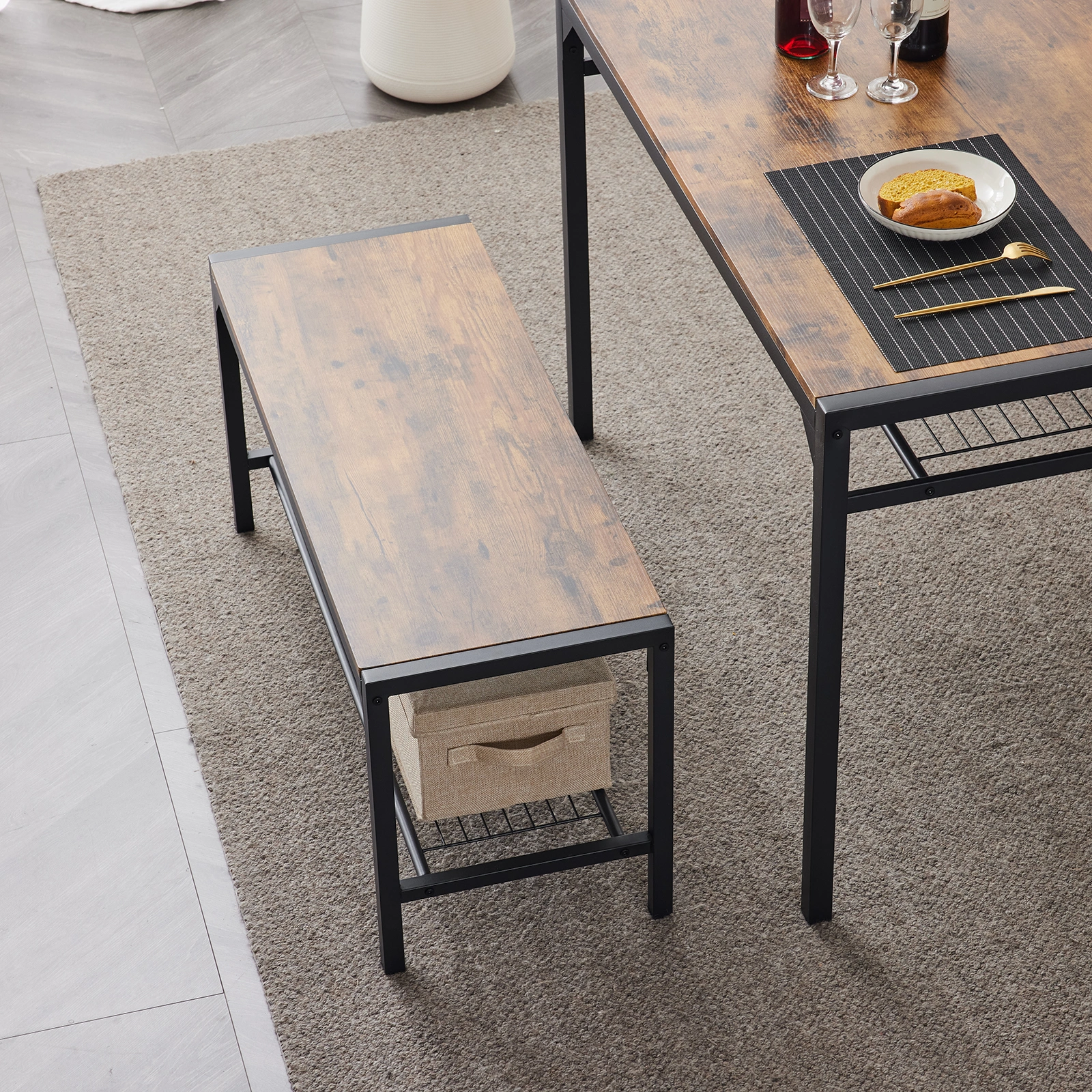 Dining Table Set for 4, Kitchen Table with 2 Chairs and a Bench, 4 Piece Kitchen Table Set for Small Space, Home Kitchen Bar Pub Apartment, Rustic Brown view 20