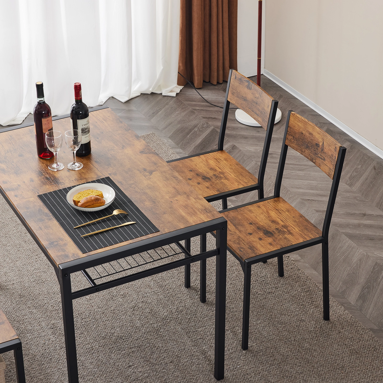 Dining Table Set for 4, Kitchen Table with 2 Chairs and a Bench, 4 Piece Kitchen Table Set for Small Space, Home Kitchen Bar Pub Apartment, Rustic Brown view 21