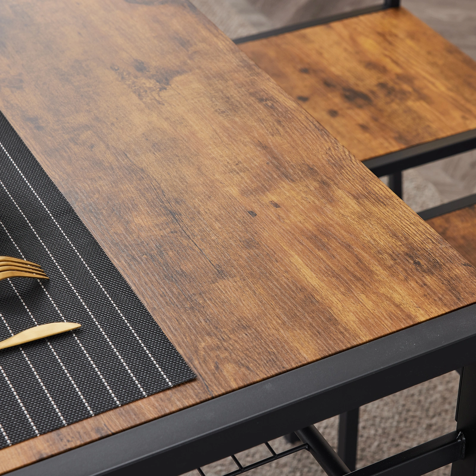Dining Table Set for 4, Kitchen Table with 2 Chairs and a Bench, 4 Piece Kitchen Table Set for Small Space, Home Kitchen Bar Pub Apartment, Rustic Brown view 24