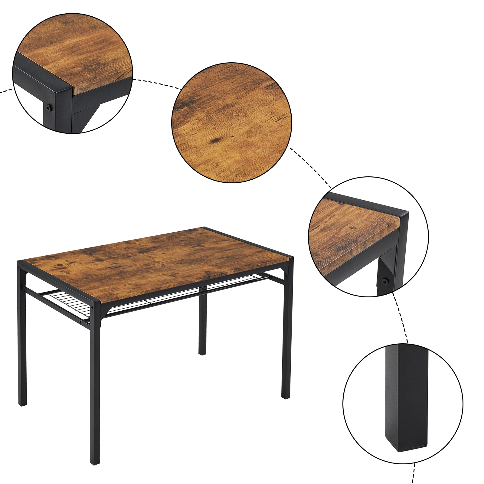 Dining Table Set for 4, Kitchen Table with 2 Chairs and a Bench, 4 Piece Kitchen Table Set for Small Space, Home Kitchen Bar Pub Apartment, Rustic Brown view 7