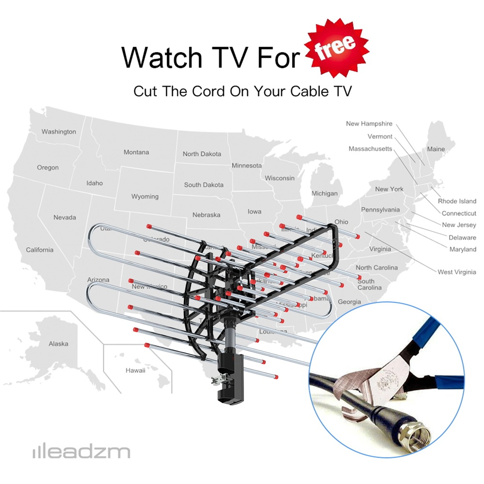 TA-851 Plus 360°Rotation UV Dual Frequency 45-860MHz 22-38dB 42.65ft cable Outdoor Antenna view 7
