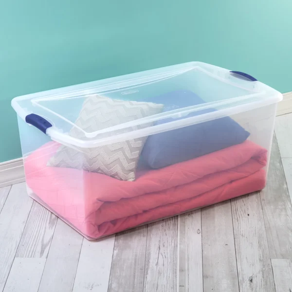 (2 pack)105 Quart Extra-Large Latching Storage Bin, Clear Plastic Storage Container with Latch Lid, Blue view 6