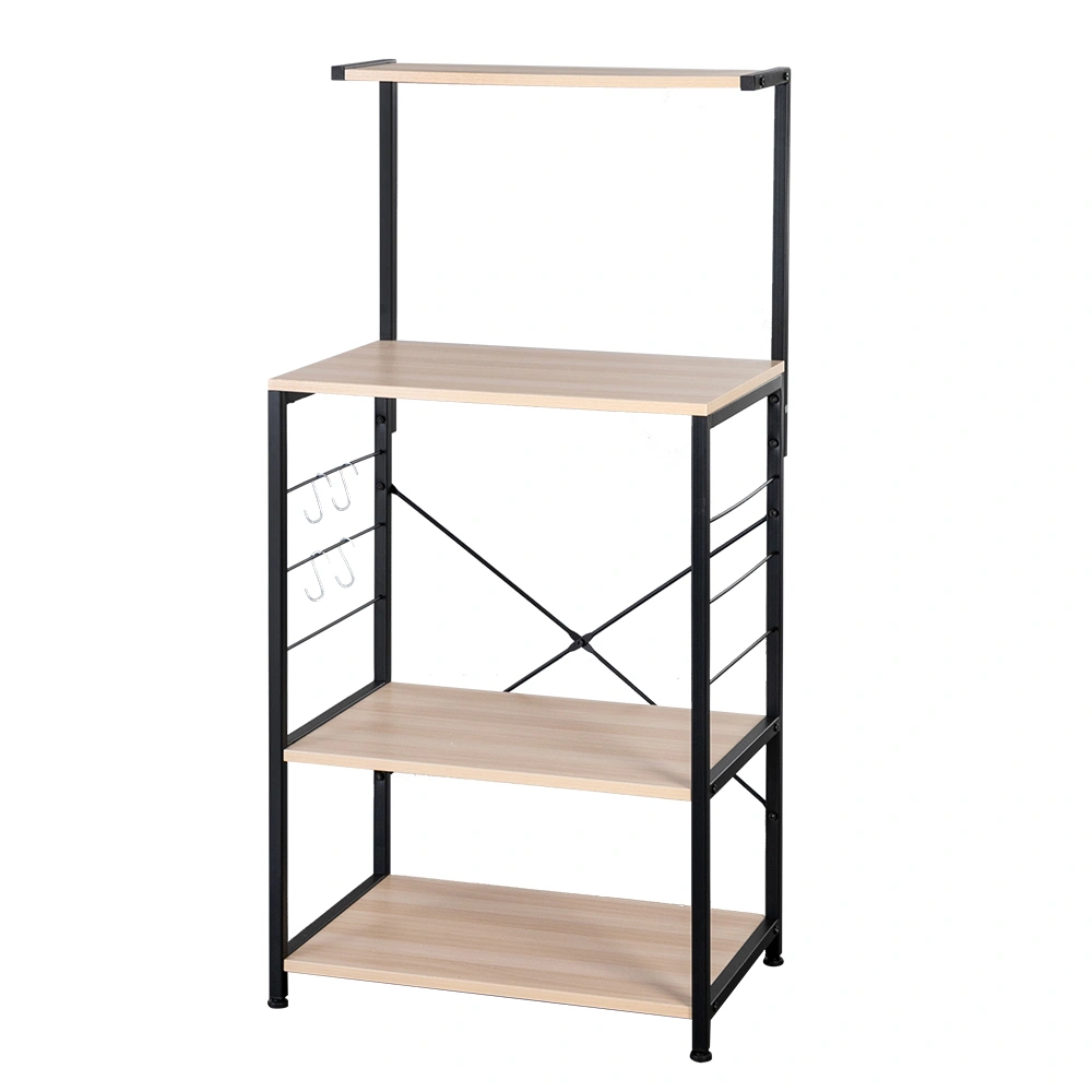 Wooden Kitchen Shelf , Baker's Rack 4 Tier Shelves Brown Color view 3