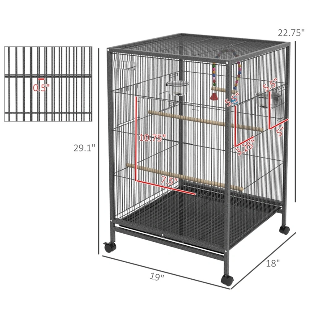 Large Bird Cage for Small Parrots - Indoor Outdoor Avian Home with Swing, Food Bowls & Tray view 3
