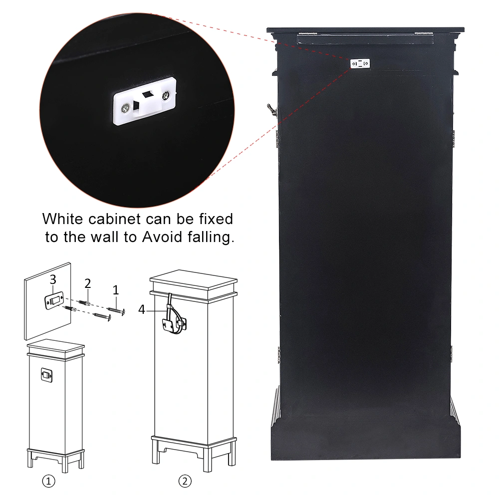 Jewelry Armoire Cabinet with Mirror, 7 Drawers, 24 Necklace Hooks, 2 Side Swing Doors, Black view 12