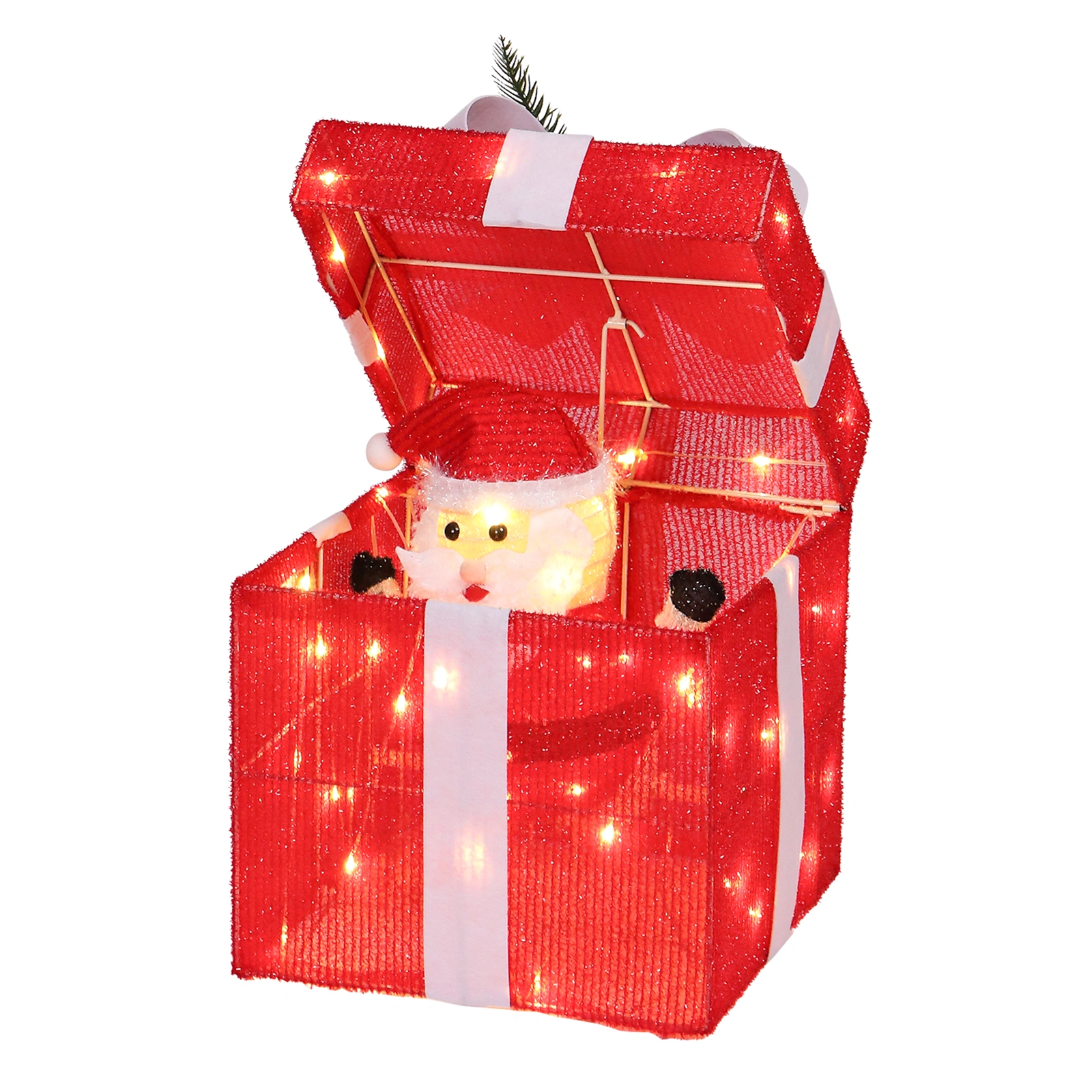 30cm Motorized Pop-up Gift Box with Santa, Outdoor Christmas Decor with Motor & 60 LED Lights, Holiday Indoor Outdoor Display, Red