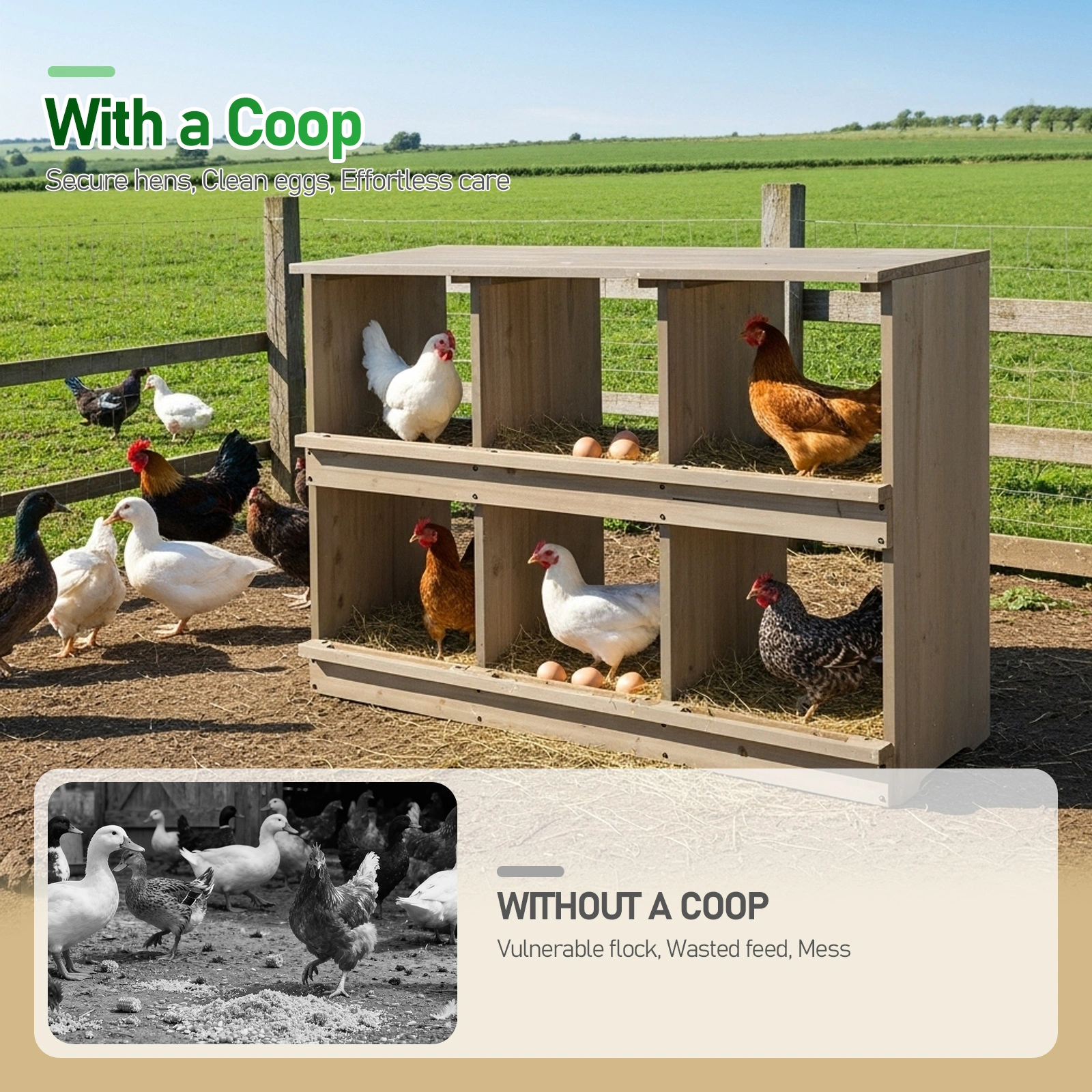 Nesting Boxes for Chickens, Wooden Chicken Nesting Box, Laying Eggs Nest Box for Chickens Hens Ducks, Gray, 6 Compartments view 10