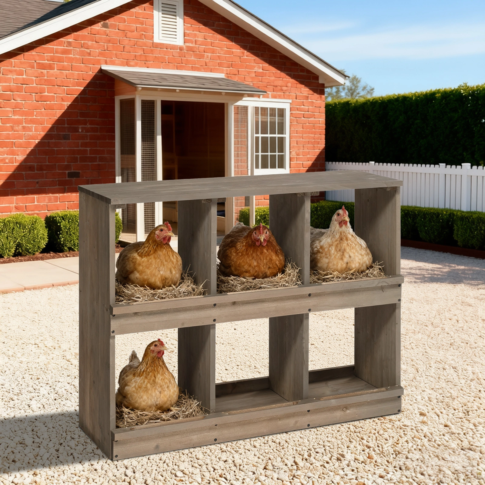 Nesting Boxes for Chickens, Wooden Chicken Nesting Box, Laying Eggs Nest Box for Chickens Hens Ducks, Gray, 6 Compartments view 4