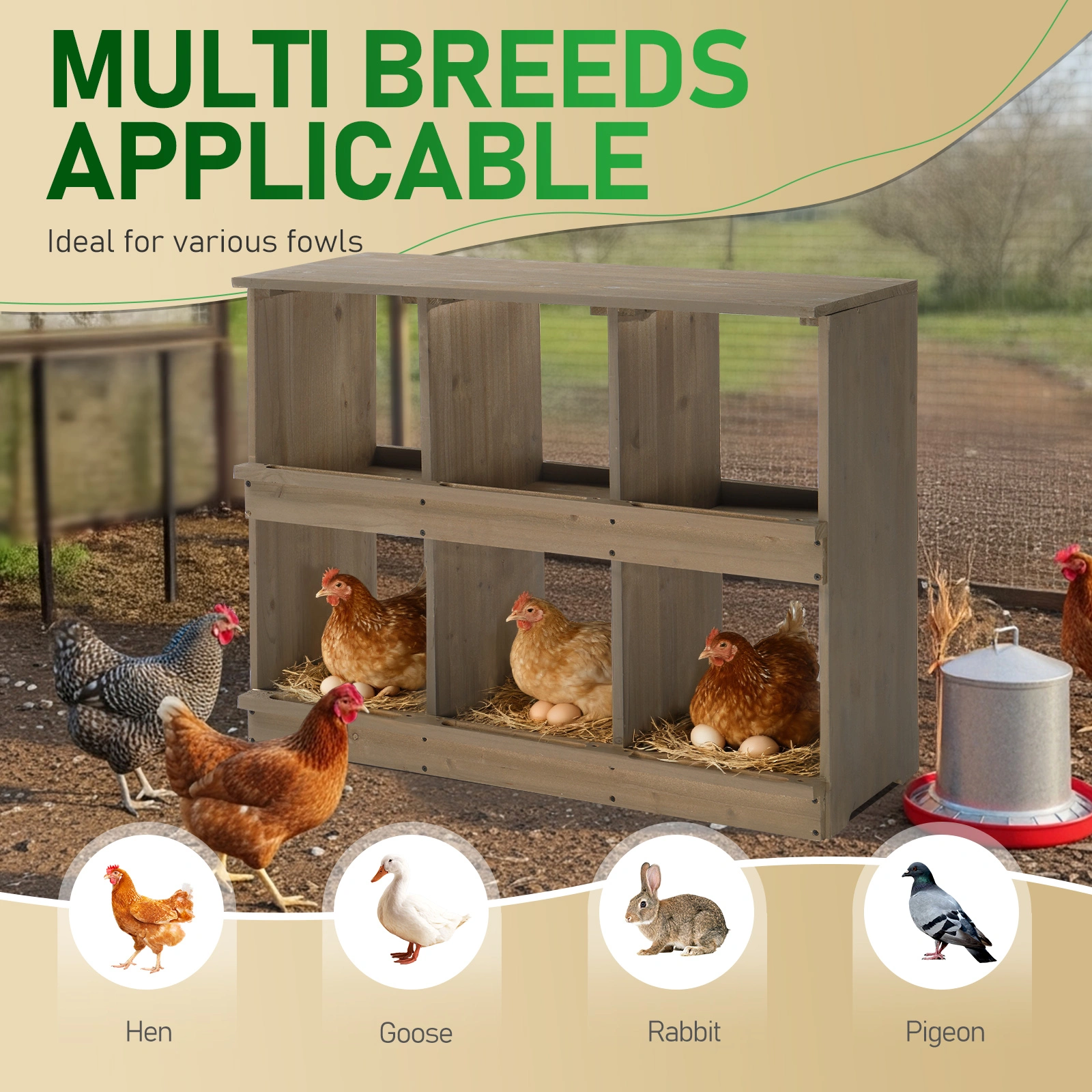 Nesting Boxes for Chickens, Wooden Chicken Nesting Box, Laying Eggs Nest Box for Chickens Hens Ducks, Gray, 6 Compartments view 7