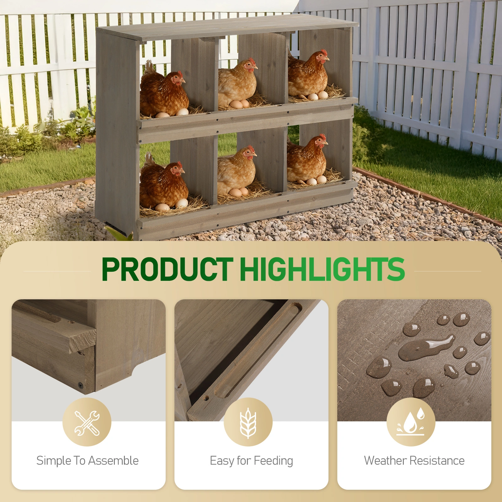 Nesting Boxes for Chickens, Wooden Chicken Nesting Box, Laying Eggs Nest Box for Chickens Hens Ducks, Gray, 6 Compartments view 8