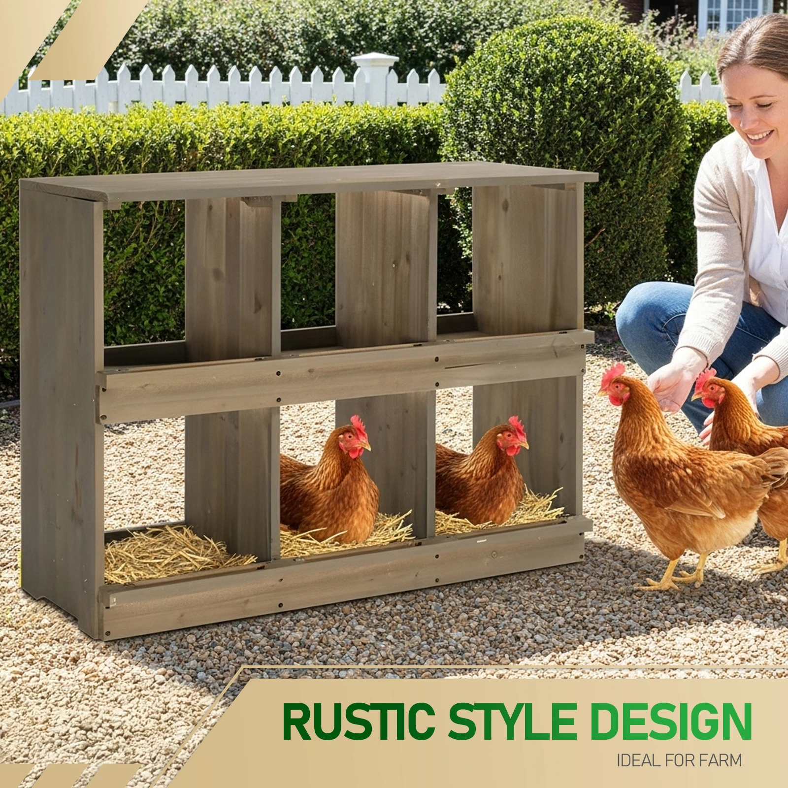 Nesting Boxes for Chickens, Wooden Chicken Nesting Box, Laying Eggs Nest Box for Chickens Hens Ducks, Gray, 6 Compartments view 9