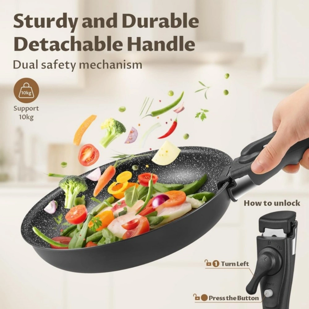 Fadware 4-Piece Frying Pan Set with Detachable Handle, Nonstick Cookware Pot Set