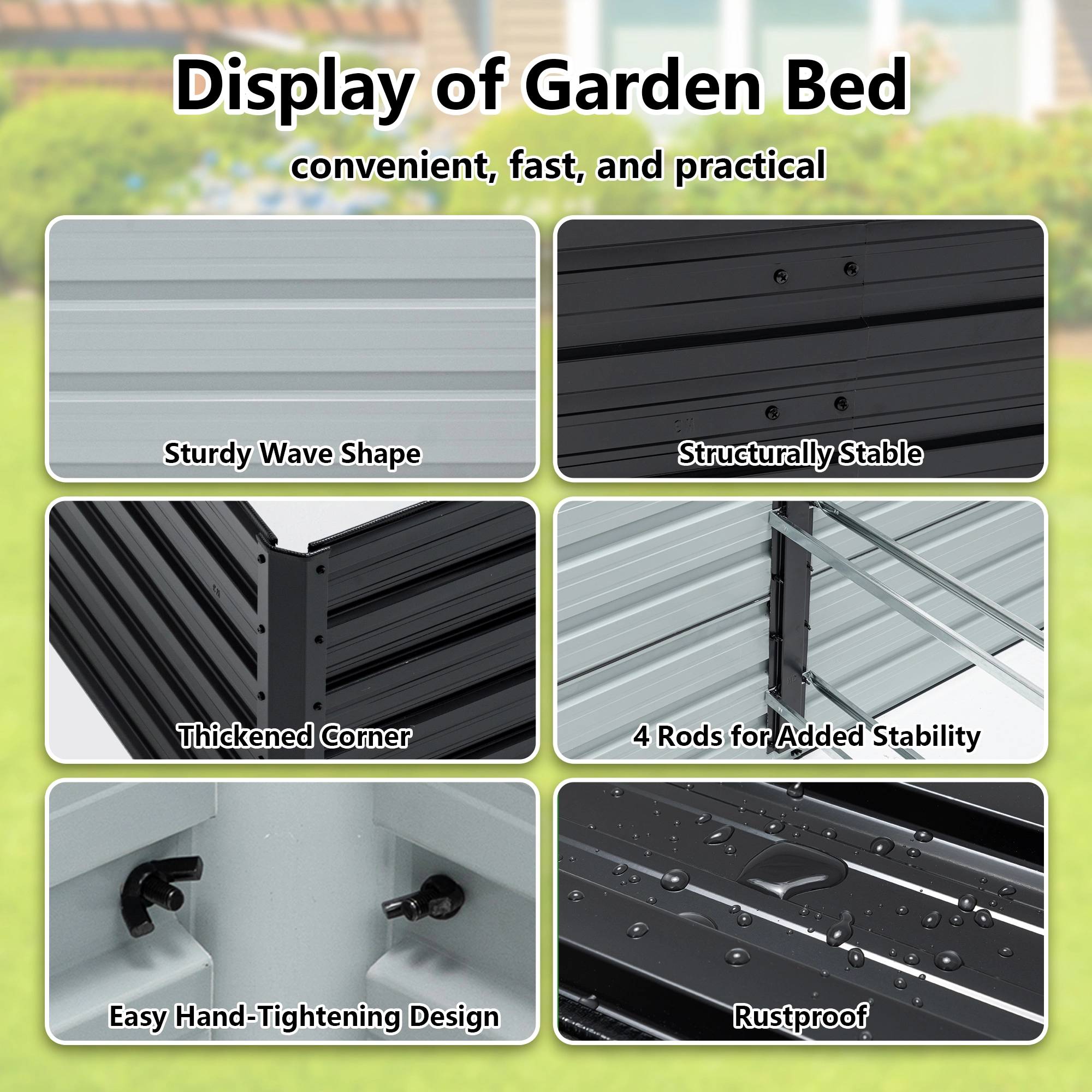 Raised Garden Bed 74.6"x35.4"x25.2" Metal Elevated Planter Box Open Drainage Base 4 Reinforcing Rods Rustproof Steel for Vegetables Flowers Herbs Succulents view 4