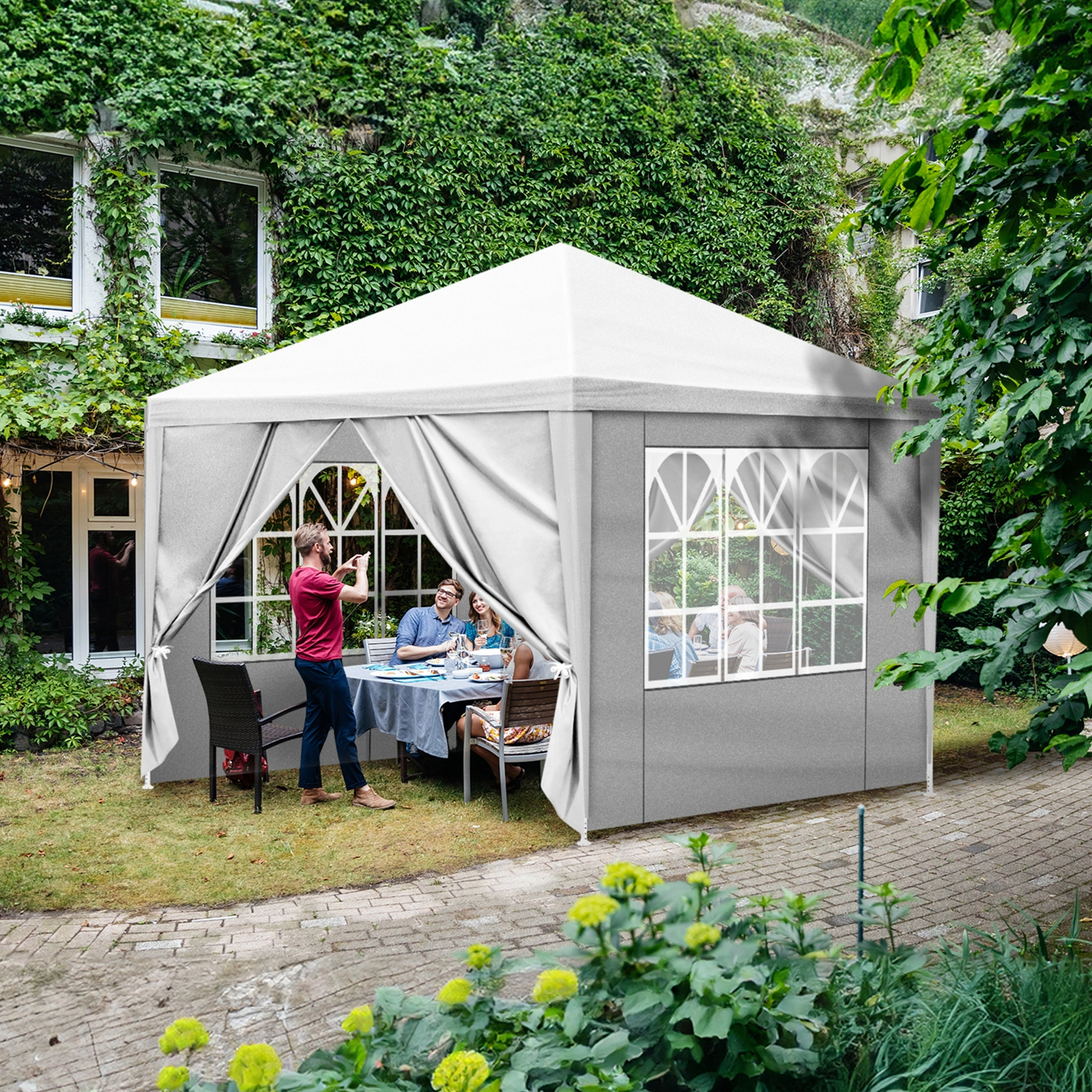 3x3m Waterproof Marquee Tent White Portable Gazebo Canopy Garden Event Party Tent with Spiral Tubes view 12