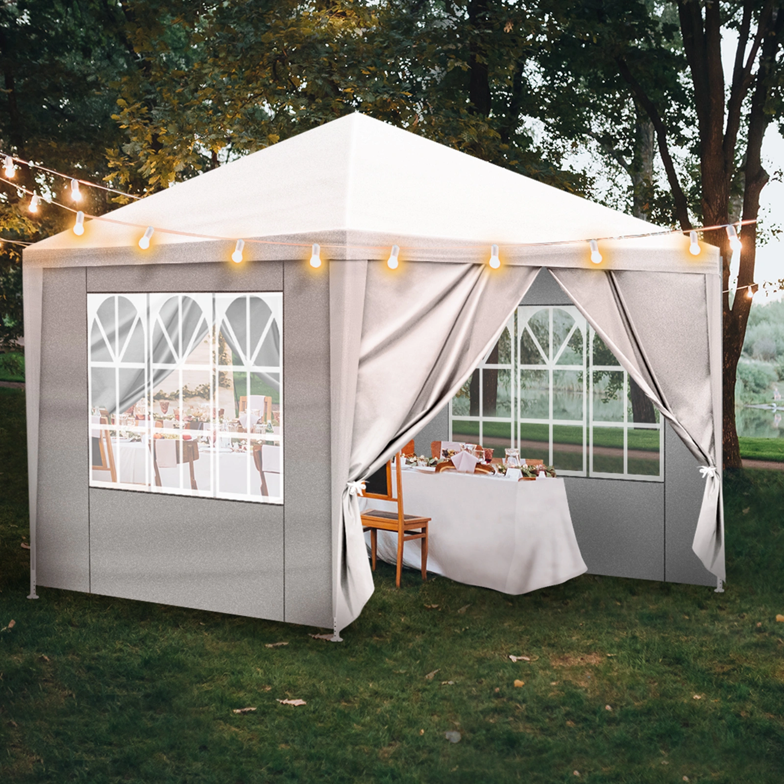 3x3m Waterproof Marquee Tent White Portable Gazebo Canopy Garden Event Party Tent with Spiral Tubes view 15