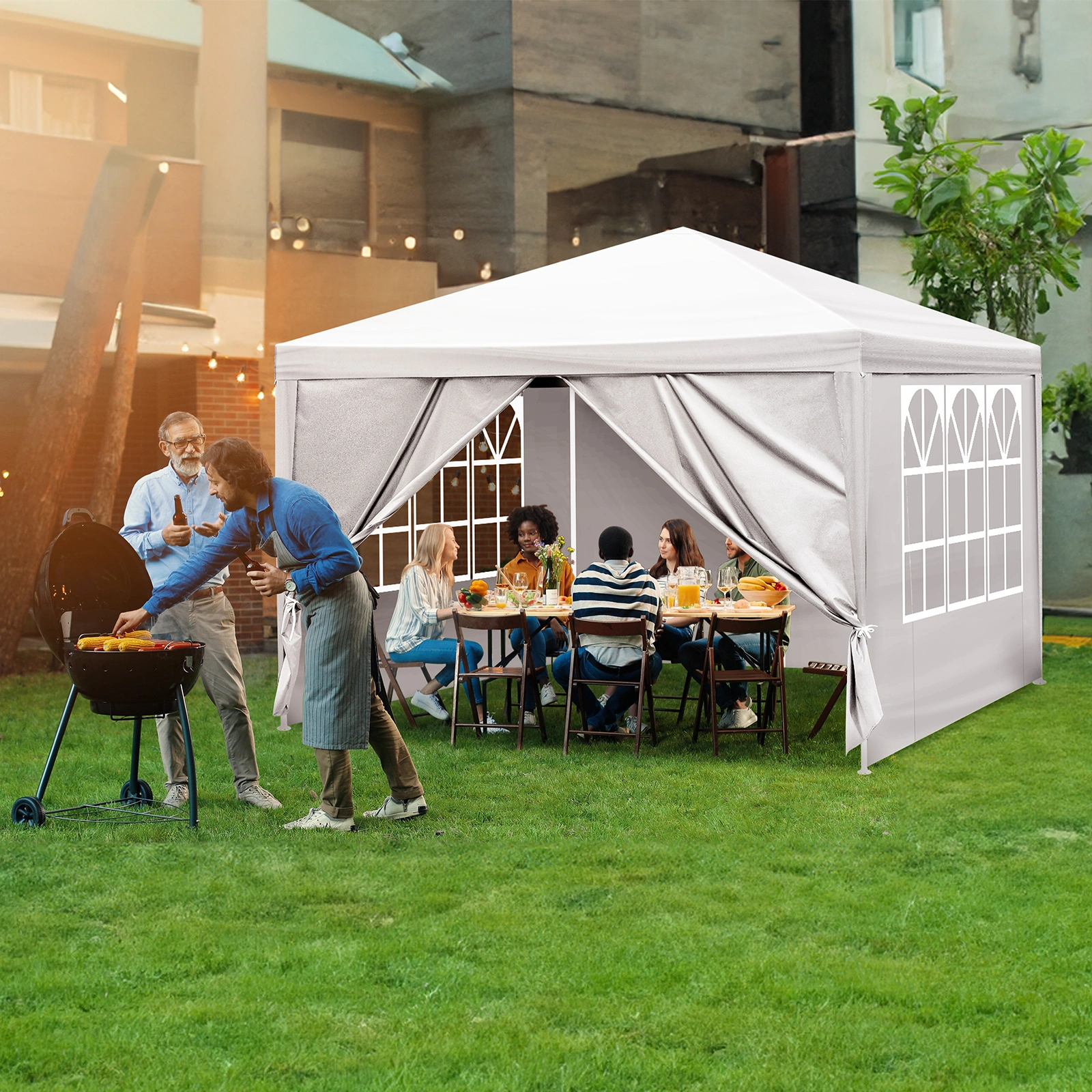 3x3m Waterproof Marquee Tent White Portable Gazebo Canopy Garden Event Party Tent with Spiral Tubes view 16