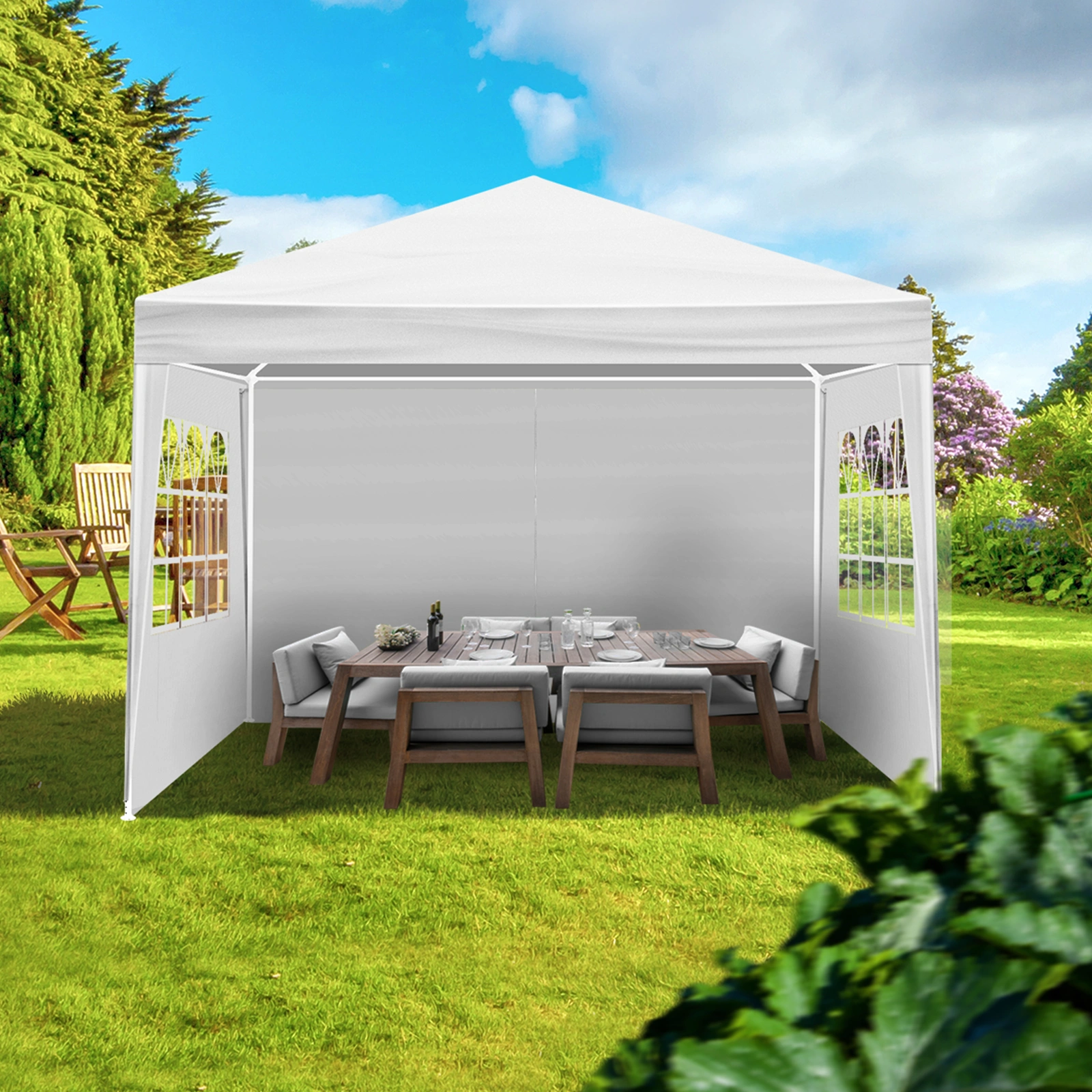 3x3m Waterproof Marquee Tent White Portable Gazebo Canopy Garden Event Party Tent with Spiral Tubes view 18