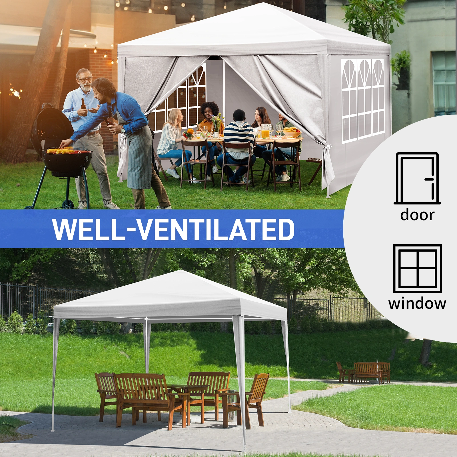3x3m Waterproof Marquee Tent White Portable Gazebo Canopy Garden Event Party Tent with Spiral Tubes view 6
