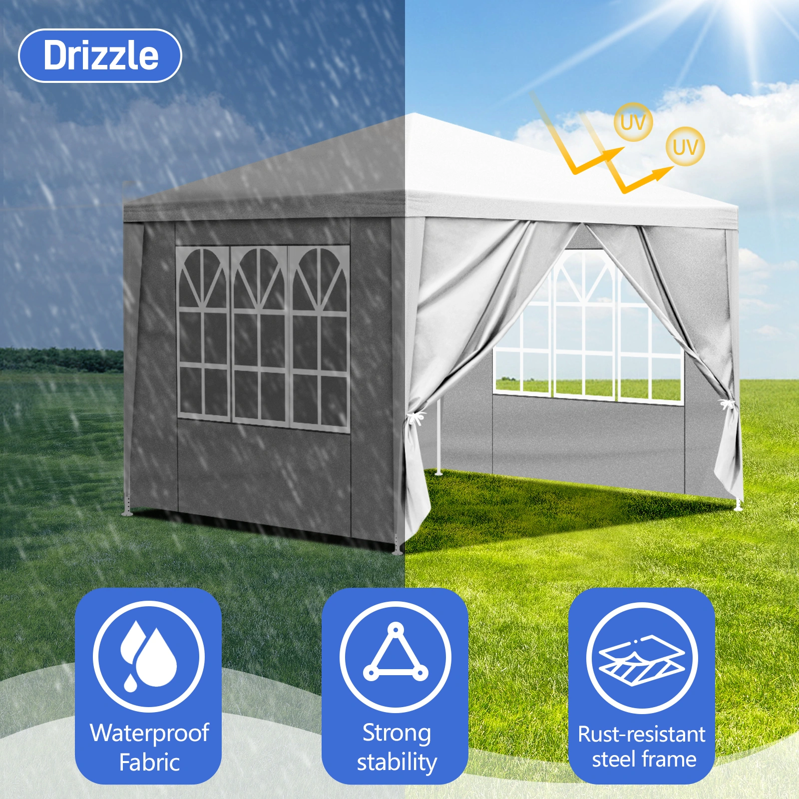 3x3m Waterproof Marquee Tent White Portable Gazebo Canopy Garden Event Party Tent with Spiral Tubes view 7