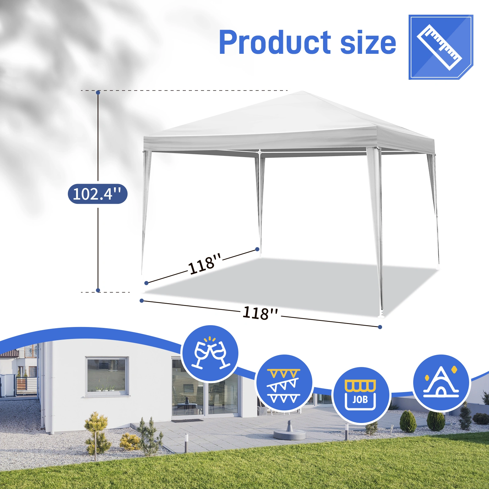 3x3m Waterproof Marquee Tent White Portable Gazebo Canopy Garden Event Party Tent with Spiral Tubes view 8