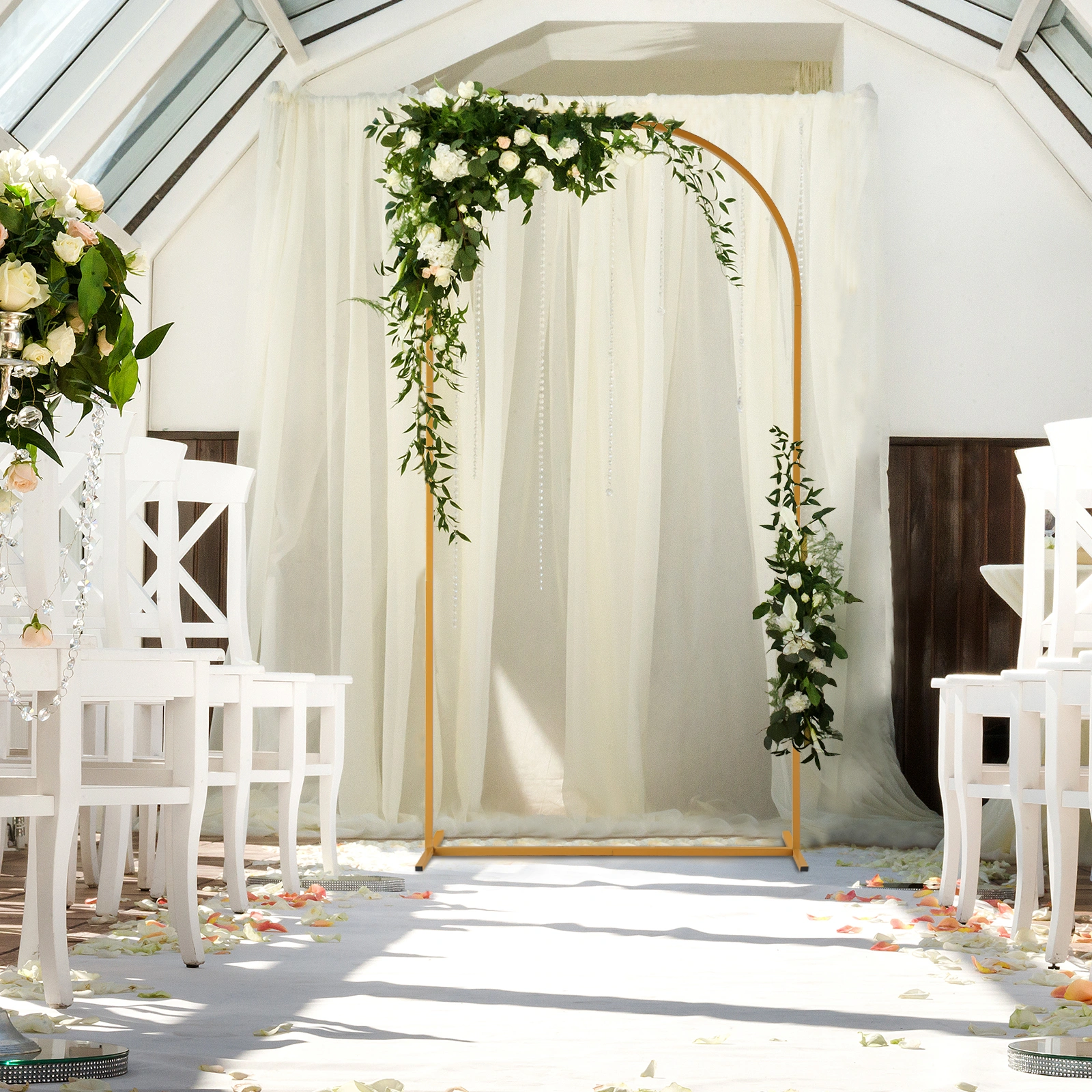 100*200cm For Wedding, Iron, Arc Roof, Door Frame Shape, Water Bag With Floor Nails, Iron Arch, Golden Yellow view 14