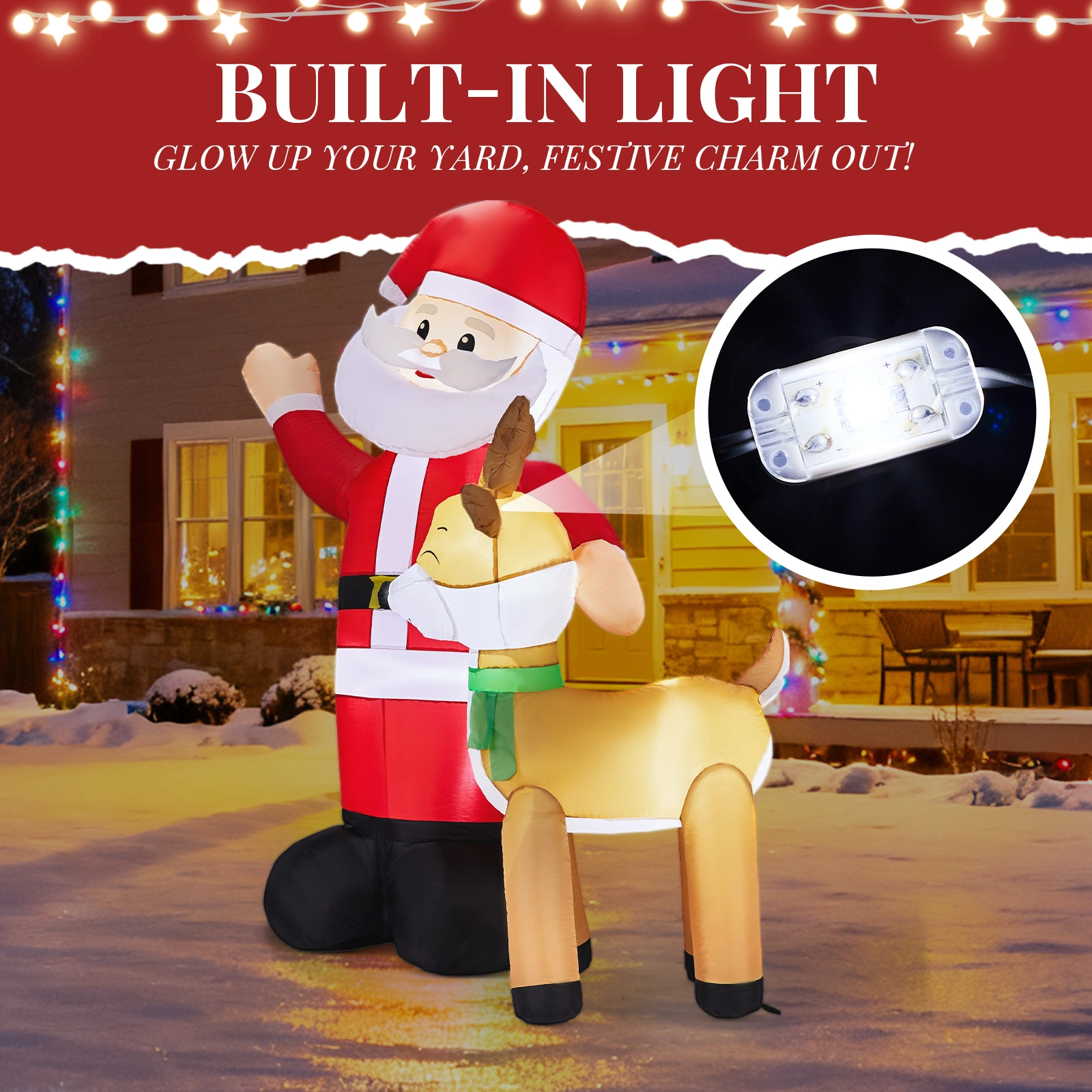 6.3FT Lighted Christmas Inflatable - Santa & Reindeer Blow Up Yard Decor with Built-in LED Lights, Holiday Party Lawn Garden Decoration view 5