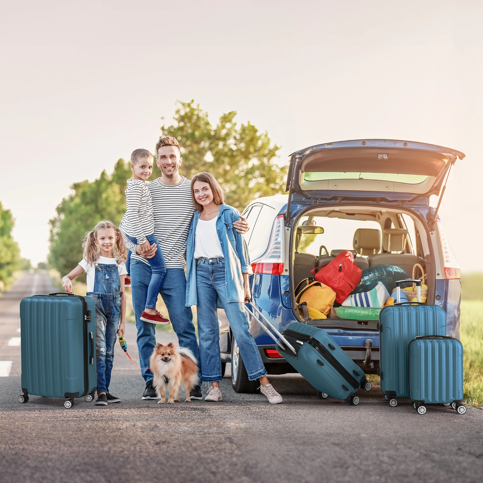 4-Piece ABS Hard Shell Suitcase Set, Telescopic Handle Trolley Luggage, Hand Carry Travel Bag, Blue view 2