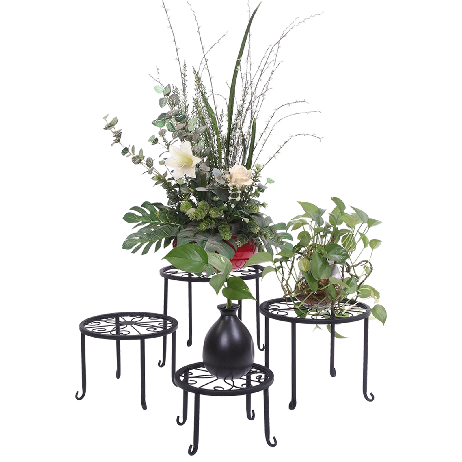 4 Plant Shelves with 4-1 Round Pattern in Black Baking Paint (Yh-Cj009) view 11