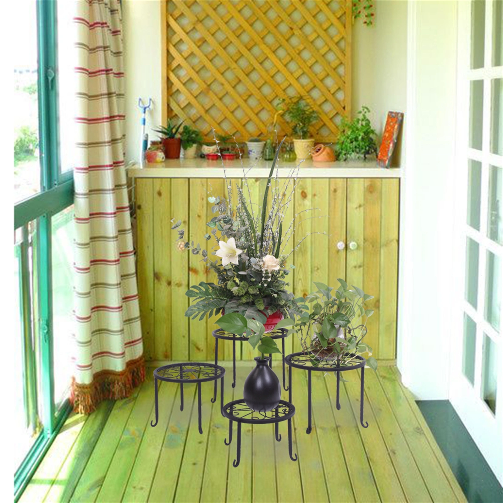 4 Plant Shelves with 4-1 Round Pattern in Black Baking Paint (Yh-Cj009) view 17