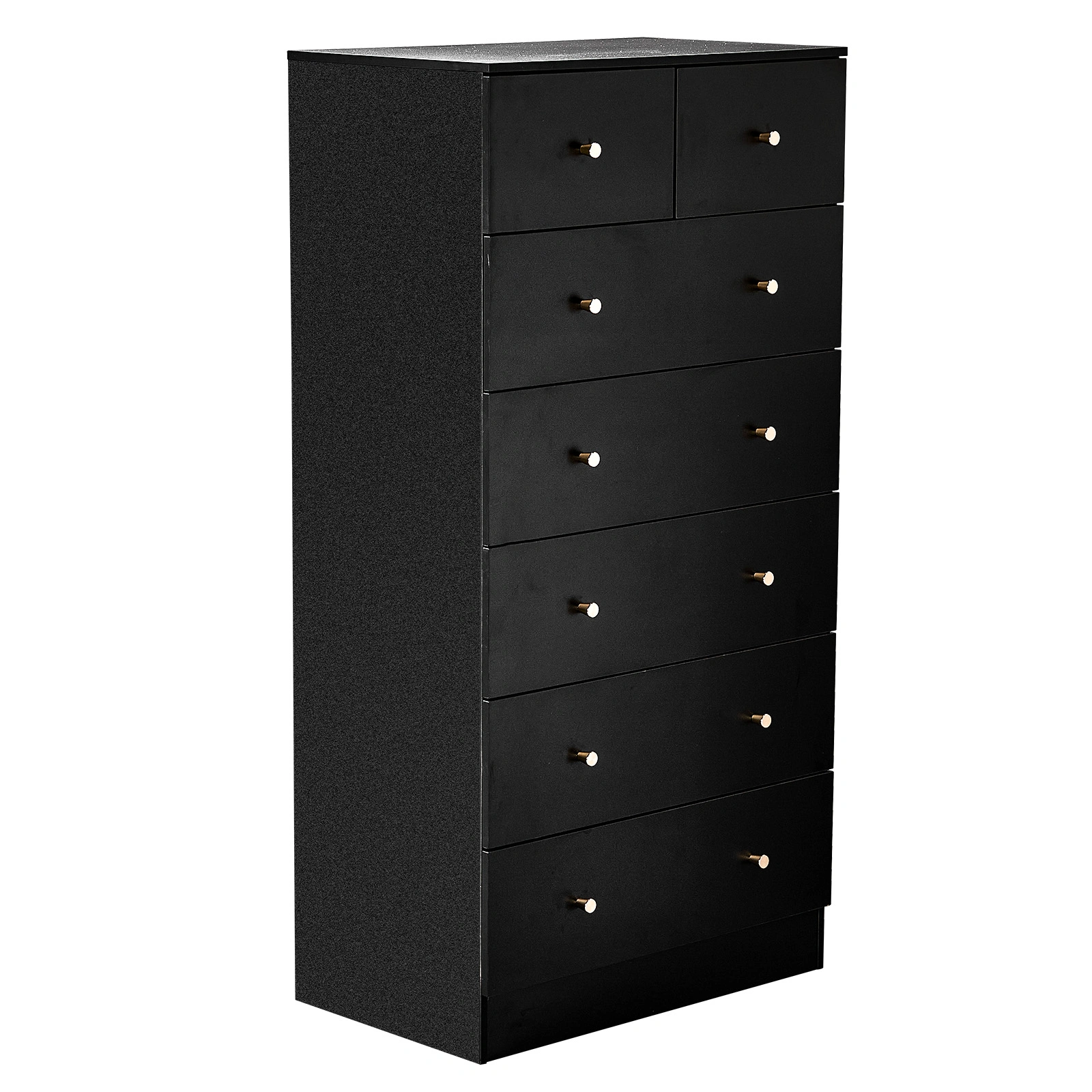 Black matte finish particleboard with melamine veneer, 66*40*131cm, 5+2 drawer cabinet, matte gold handles view 10