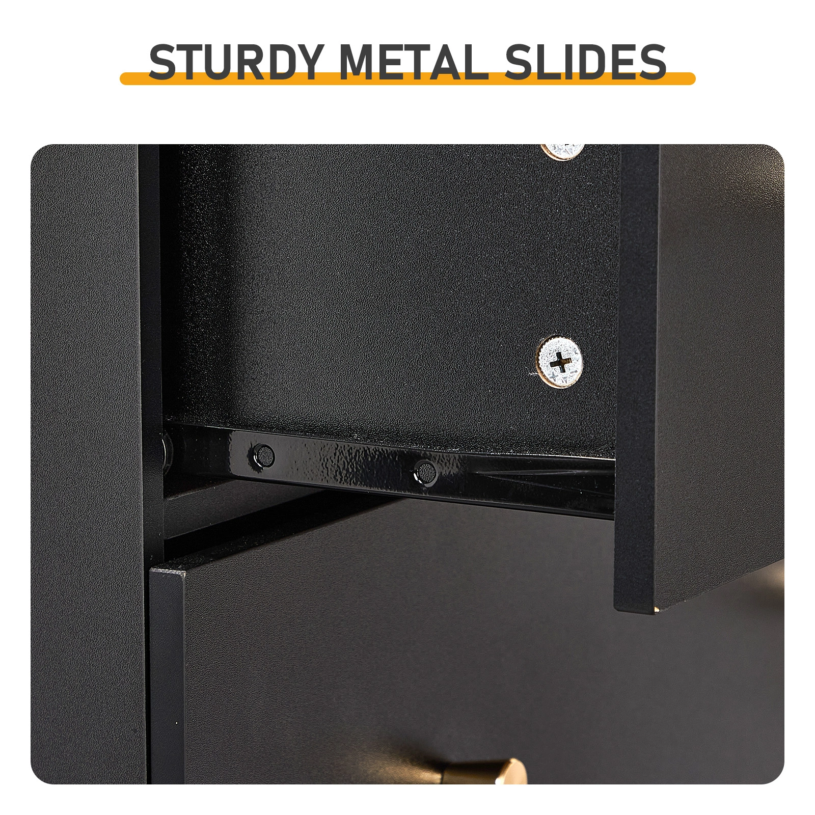 Black matte finish particleboard with melamine veneer, 66*40*131cm, 5+2 drawer cabinet, matte gold handles view 7