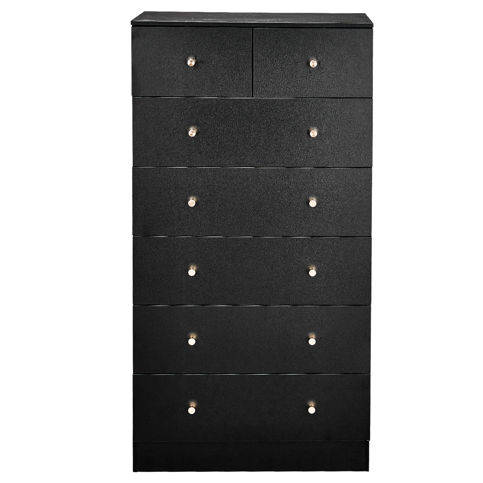 Black matte finish particleboard with melamine veneer, 66*40*131cm, 5+2 drawer cabinet, matte gold handles view 8
