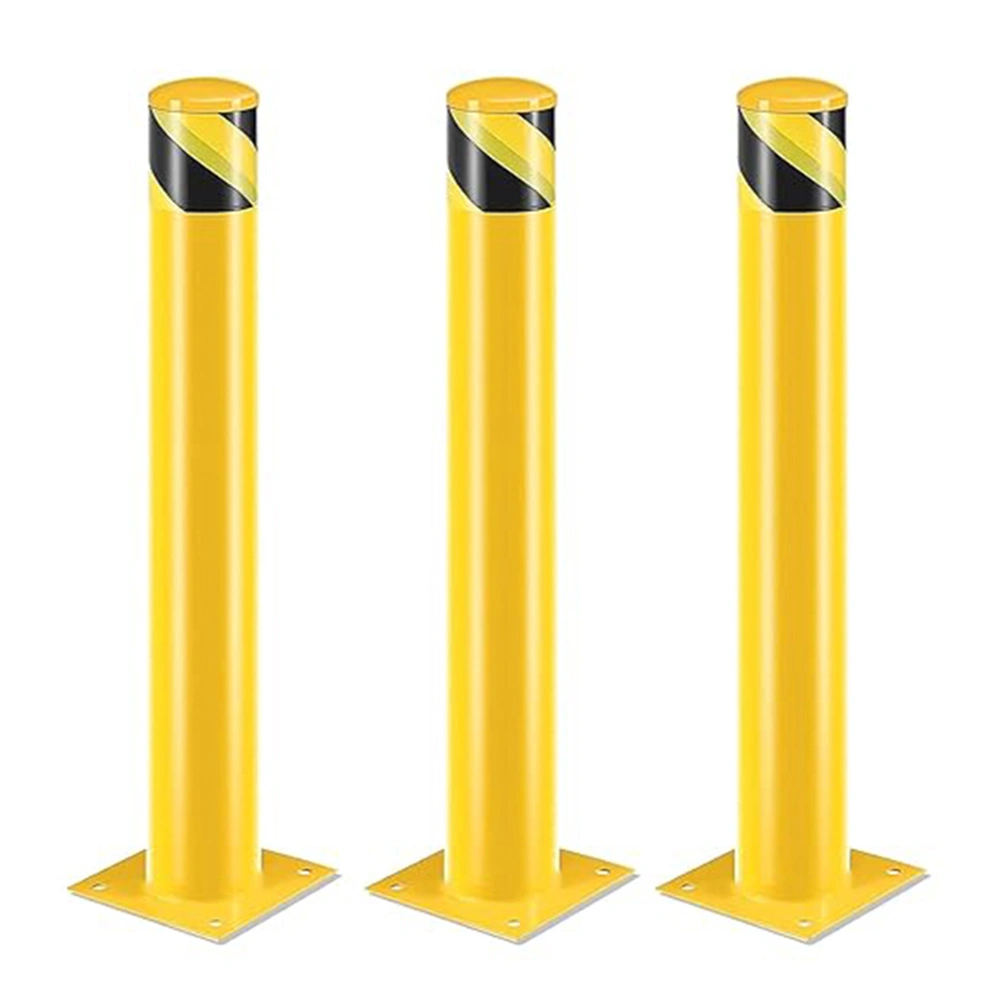 Safety Bollard Post 91cm Height Steel 9cm Diameter Parking Bollard Yellow Powder Coated Barrier Post for Traffic Sensitive Areas 3PCS