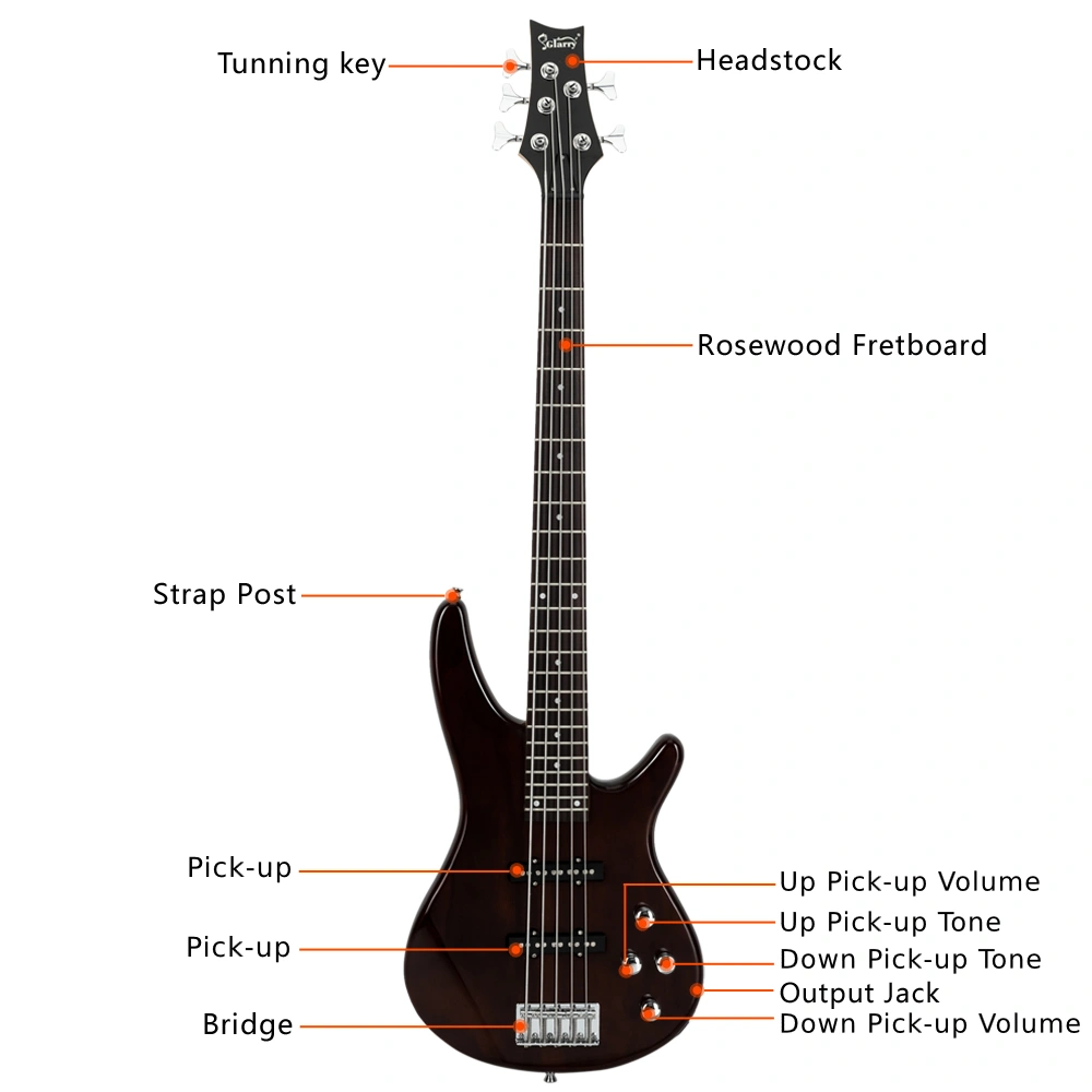 GIB Electric 5 String Bass Guitar Full Size Bag Strap Pick Connector Wrench Tool Earth Brown view 17
