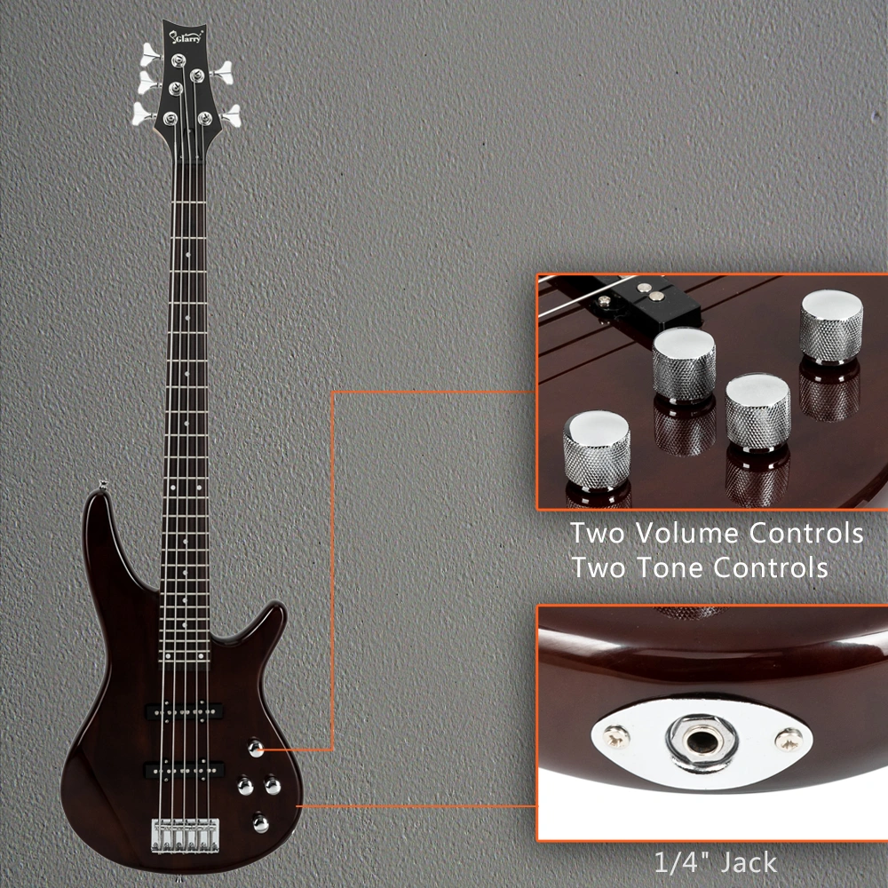 GIB Electric 5 String Bass Guitar Full Size Bag Strap Pick Connector Wrench Tool Earth Brown view 19