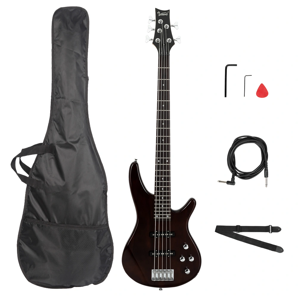 GIB Electric 5 String Bass Guitar Full Size Bag Strap Pick Connector Wrench Tool Earth Brown view 2